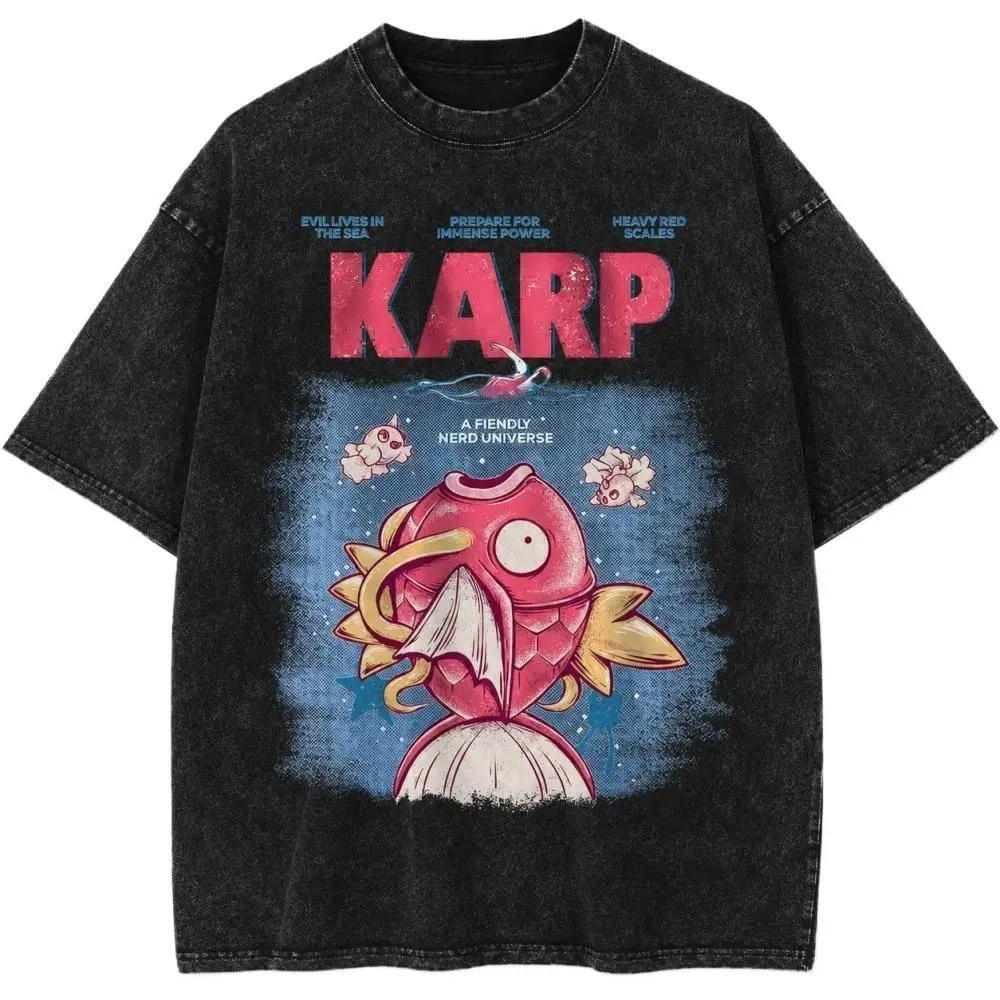 Jaws x Magikarp Shirt, Poke Shirt, Anime Shirt, Vintage Graphic Tee Unisex Size S- 3XL, Menswear Top, Womenswear Top, Casual Cotton Crewneck Short Sleeve Streetwear