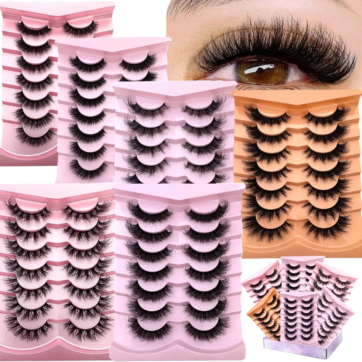 6pcs/set 8D luxurious fluffy DIY clustered eyelash gift box, large capacity eyelash strips 10-15mm mixed length eyelash extension 0.07mm Russian D curly thick and reusable dramatic eyelashes suitable for beginners in daily life and holiday parties