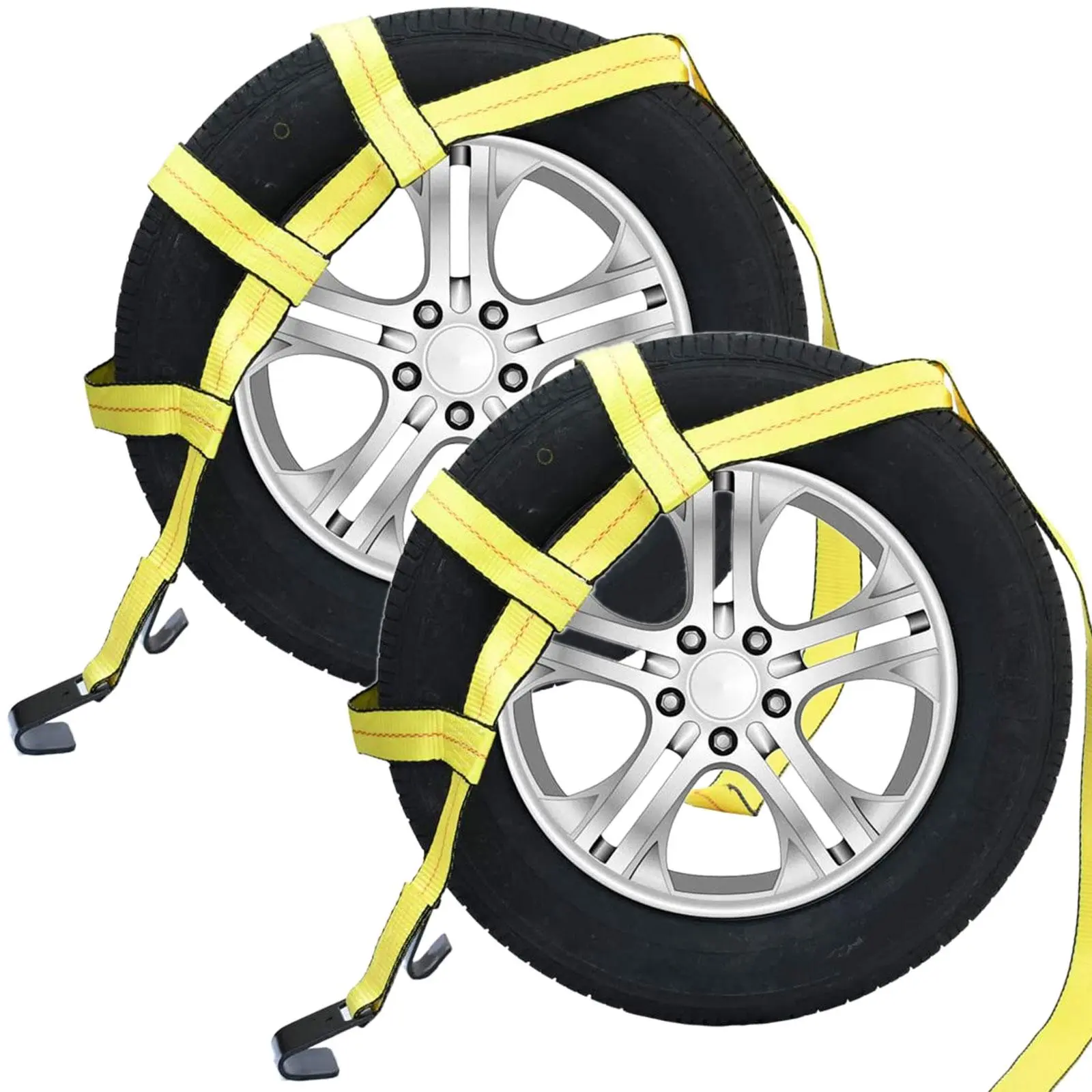 2Pcs Car Tow Dolly Basket Strap Set, 2" Width Polyester Webbing with Flat Hook, for 3,333 lbs Towing Jobs