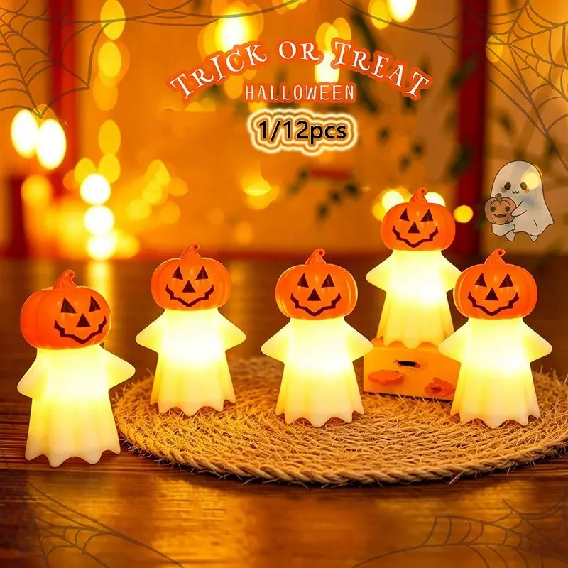 Halloween Pumpkin Decorations, Glowing Candle Night Light, Halloween Decoration Props, Scene Setup Ornaments, 1/12pcs Set