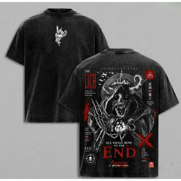 The Lich Adventure Time Vintage Washed Oversized T-Shirt, Dark Fantasy Cartoon Graphic Tee, Double Printed Skeleton King Art, Heavy Cotton Streetwear, Unisex Retro Grunge Shirt clothes men fashion jesus tshirt