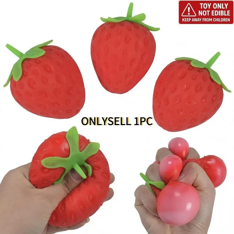 New stress-relief strawberry squishy toy, high-quality ultra-soft TPR simulated fruit squeeze toy, Squishy Fidgets, suitable for adults and children to use in any setting, perfect as a holiday gift, children's present, or Christmas gift
