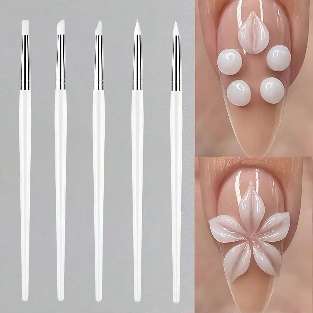 5-Piece Silicone Brush Set, Ideal for Gel Nail Art and Pottery Tools, Practical Handle, Creative Hand Painting Brushes