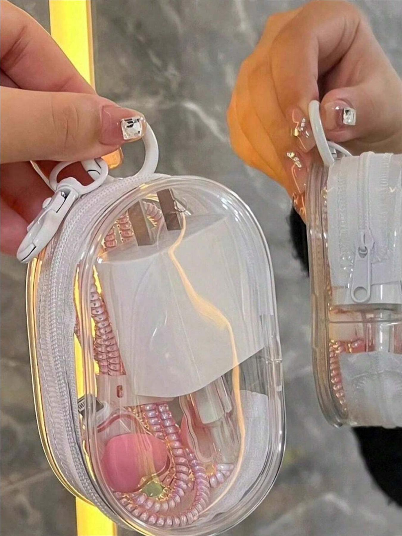 Clear Plastic Charger and Cord Organizer Mini Zipper Keychain, Portable Earbud and Cable Storage Case， Multifunctional Storage Bag for Travel, Daily Use