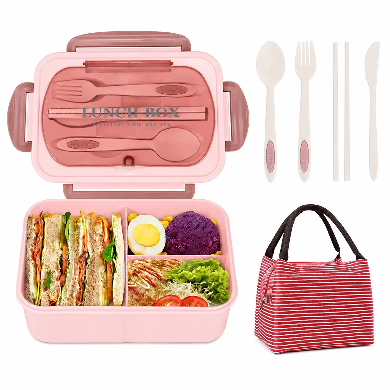 1200ML Bento Lunch Box with Utensil Set & Insulated Lunch Bag, 3-Compartment Leak-Proof Meal Prep Container, Microwave & Dishwasher Safe, BPA-Free Portable Lunch Kit for Work School Picnic, Halloween Gift, Black Friday Deal, Bento Lunchbox
