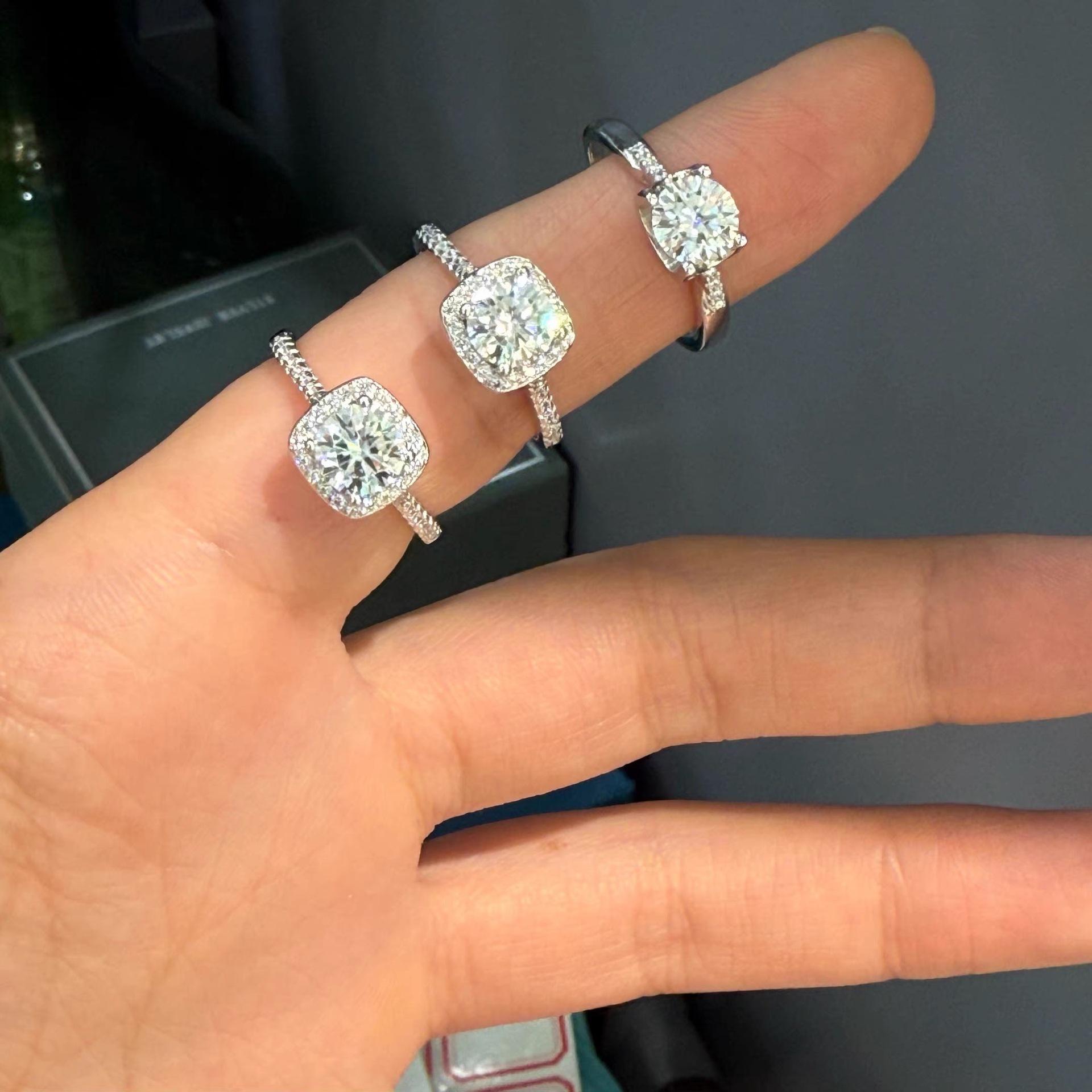 Small square ring inlaid with moissanite