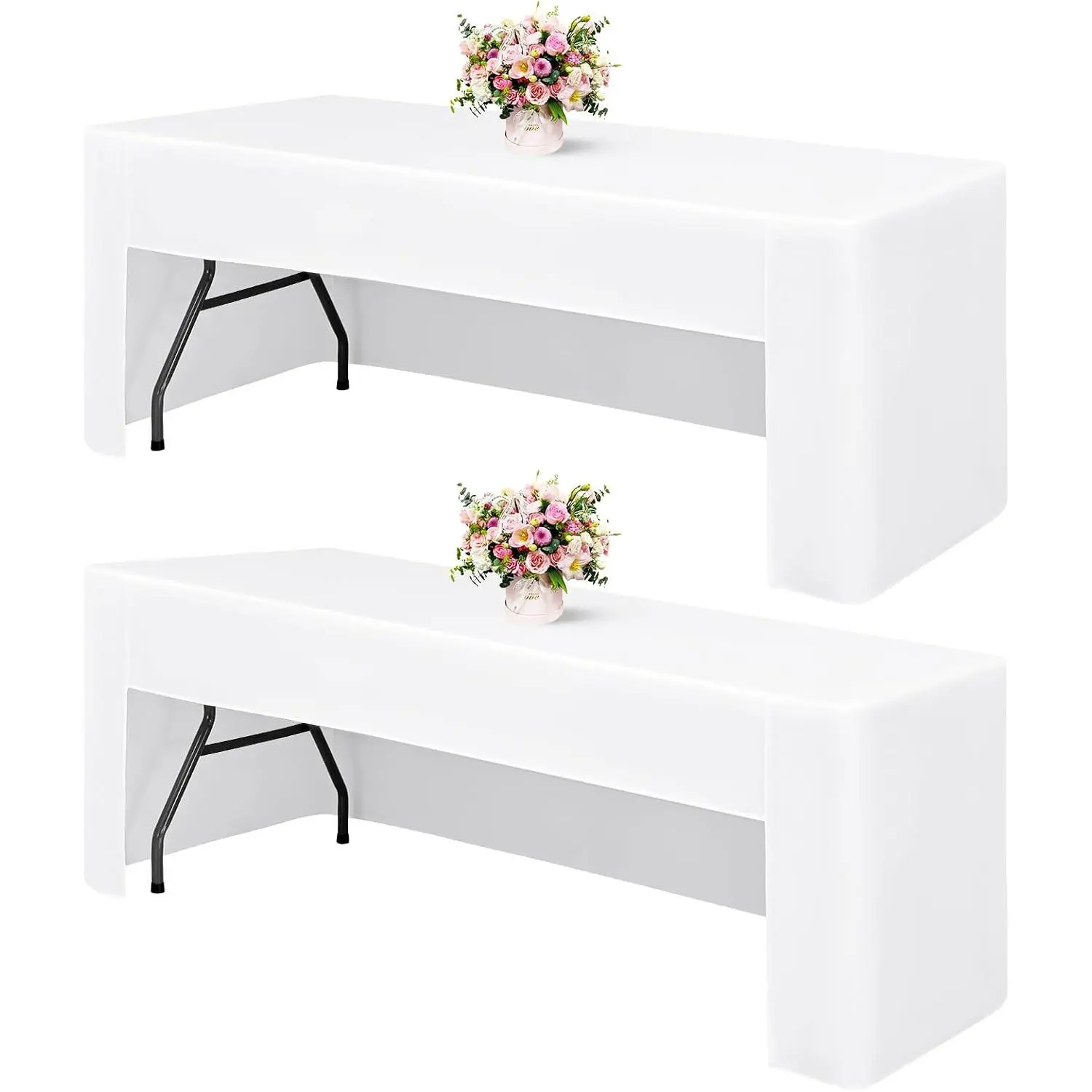 2 Pack White Table Cover - Fitted Tablecloth for 6ft Rectangle Tables, Washable Fabric for Trade Show, Craft Show, Parties, Wedding, Events