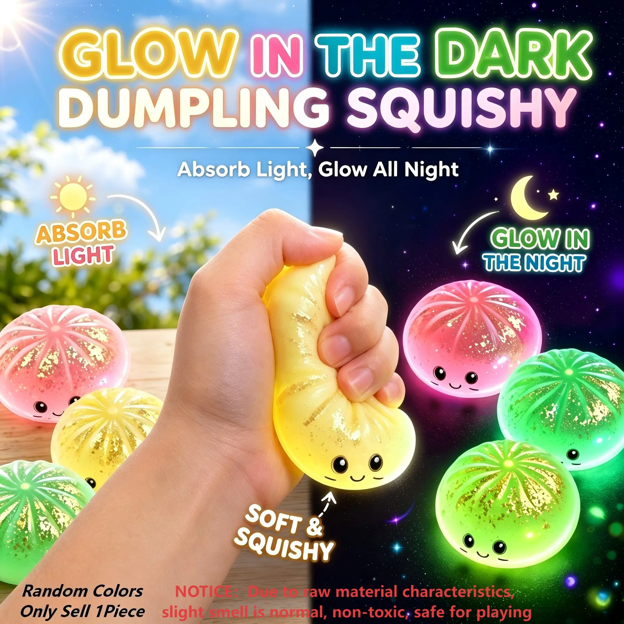 Glow-in-the-Dark Dumpling Squishy Fidgets Blind Box, Soft Squeeze Fidget Toy, Stress Relief Desk Ornament, Perfect Holiday Gift