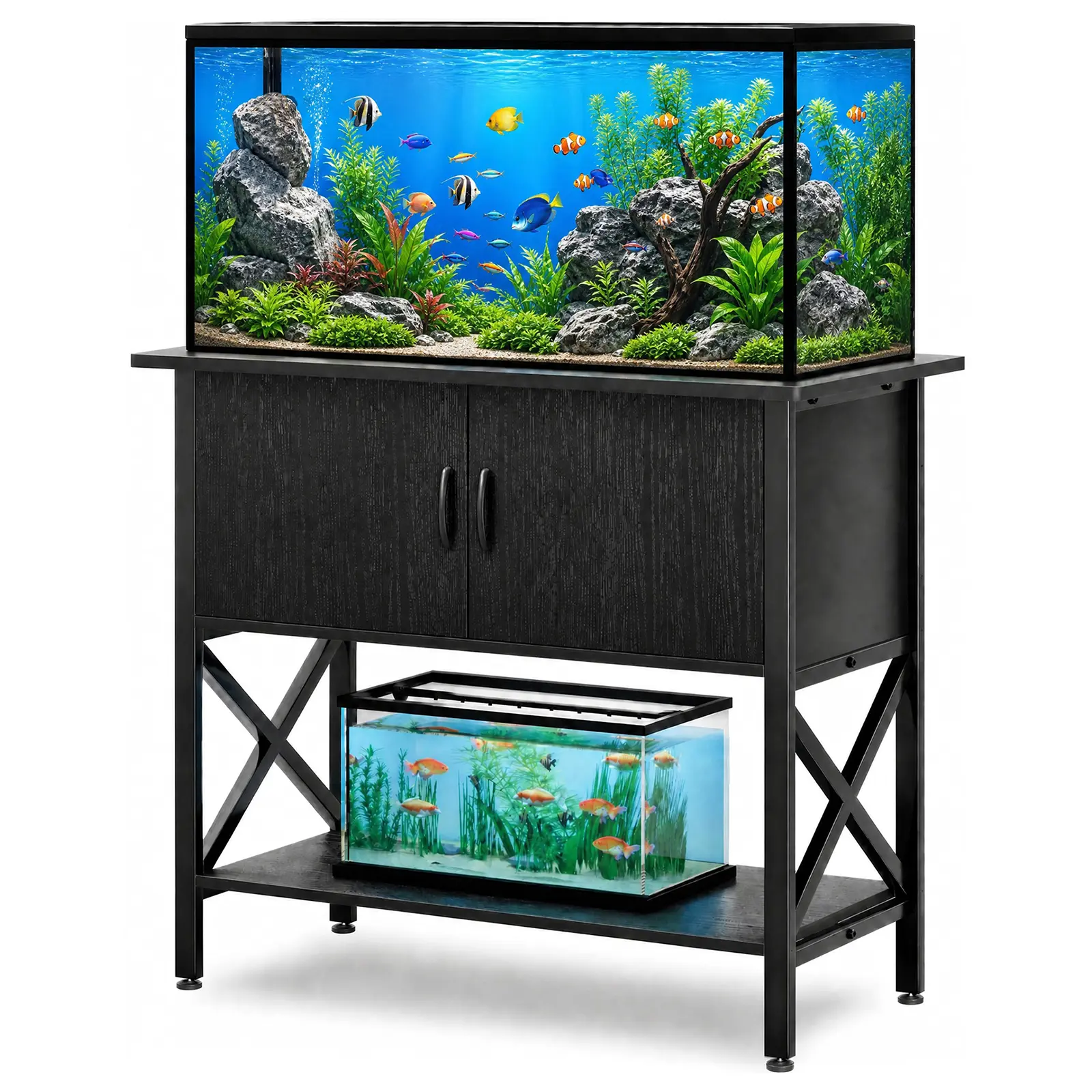 40-50 Gallon Fish Aquarium Stand with Storage Cabinet, Fits 36.6x18.9" Tank, Lower Shelf for 5-10 Gallon Tank, Adjustable Feet, Black