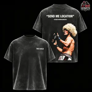 UFC Khabib Nurmagomedov "The Eagle" Unisex Short-Sleeve Round Neck Cotton Crewneck Sports T-Shirt, High-Quality Casual Fashion Apparel for UFC Fans with Graphic Design summervibes, Fabrics, Black, Menswear