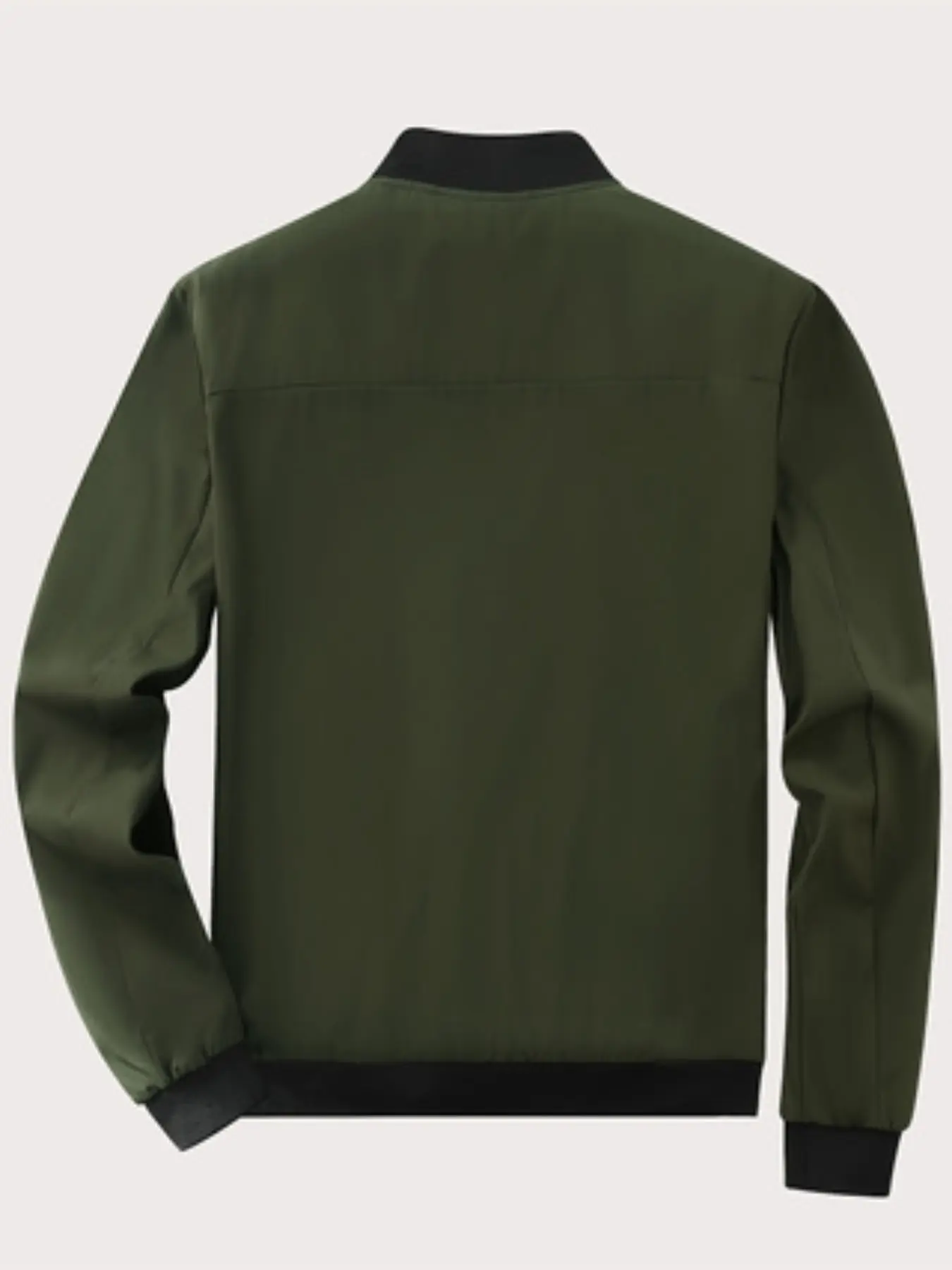 Men's Solid Baseball Collar Flight Jacket, Colorblock Ribbed Hem Zipper Casual Top, Lightweight Windproof Commuter Spring Fall Pilot Coat, Casual Functional Outerwear