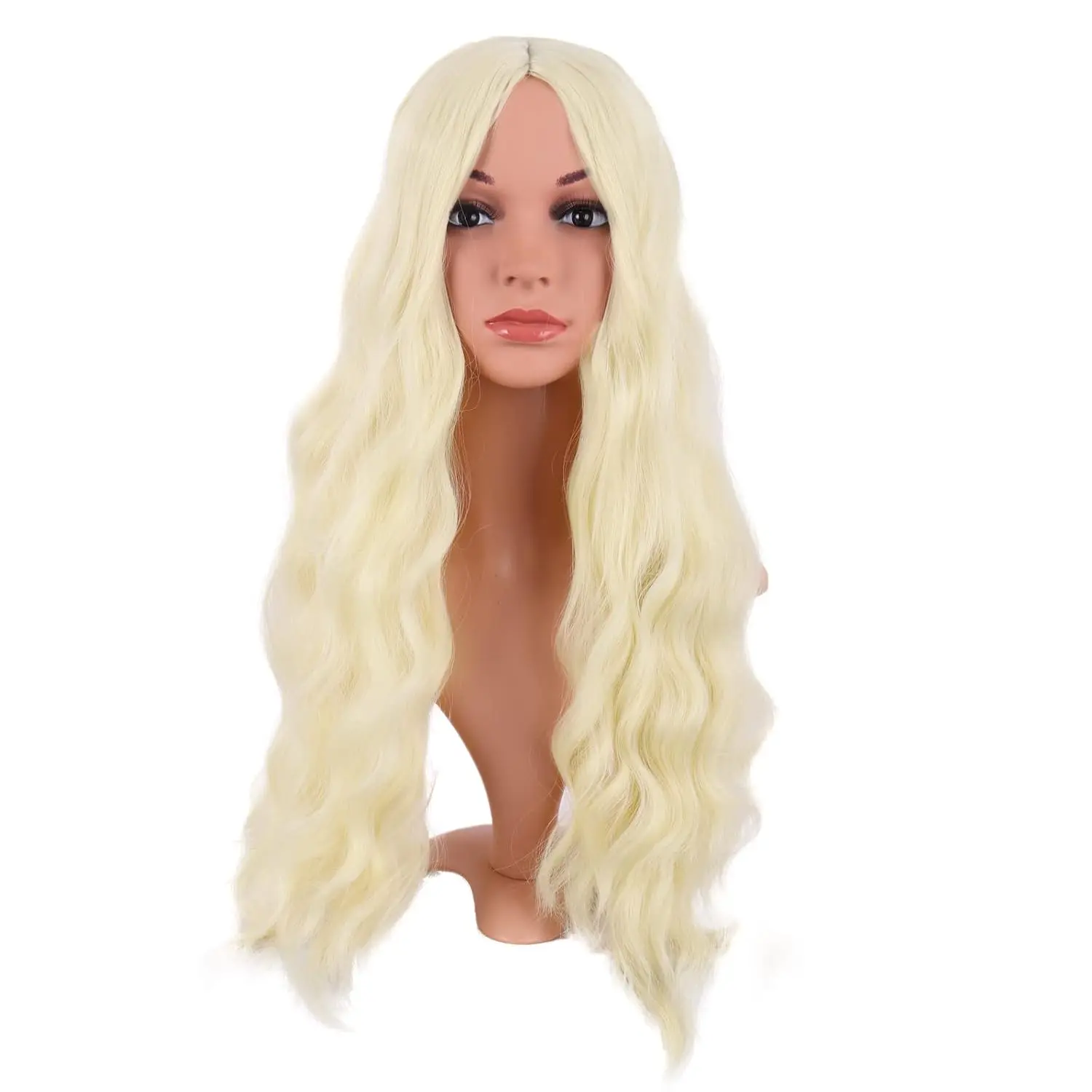 28 Inch/70 cm Long Wavy Middle Part with No Bangs Synthetic Fiber Curly Fashion Women Party  Wig (Light Blonde)