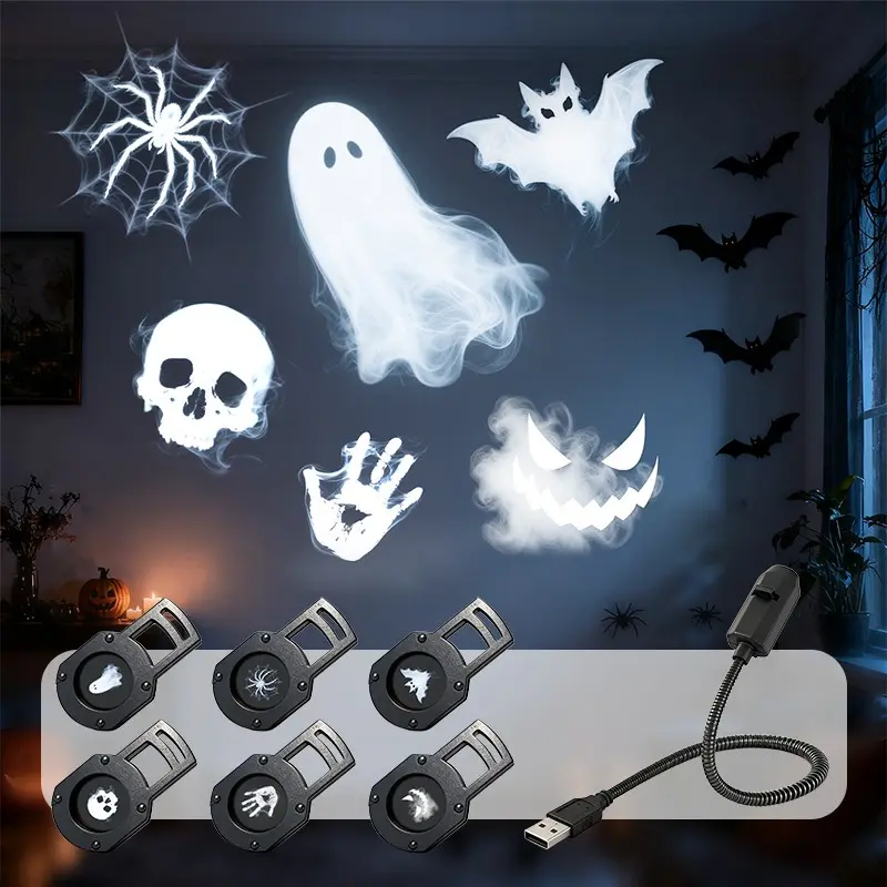 LED Mini Projector Lamp, USB Powered Rotatable Indoor Ambiance Light, Multiple Patterns, Ideal for Bedroom, Living Room, Halloween Party Decor, Halloween Projection Light