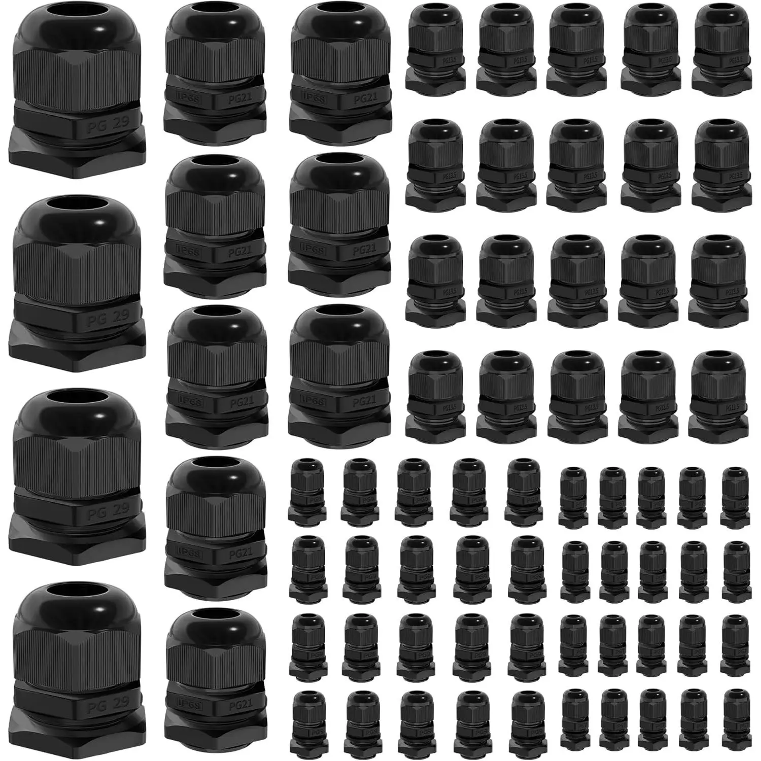 72pcs Waterproof Cable Glands Kit - Strain Relief Cord Connector Grip, Cord Entry, Multi-Size PG7 Series Pass-Through Wire Grommet with 1/4", 1/2", 3/4", 1" NPT Sizes for Automotive & Motorcycle Sheet Metal Repair
