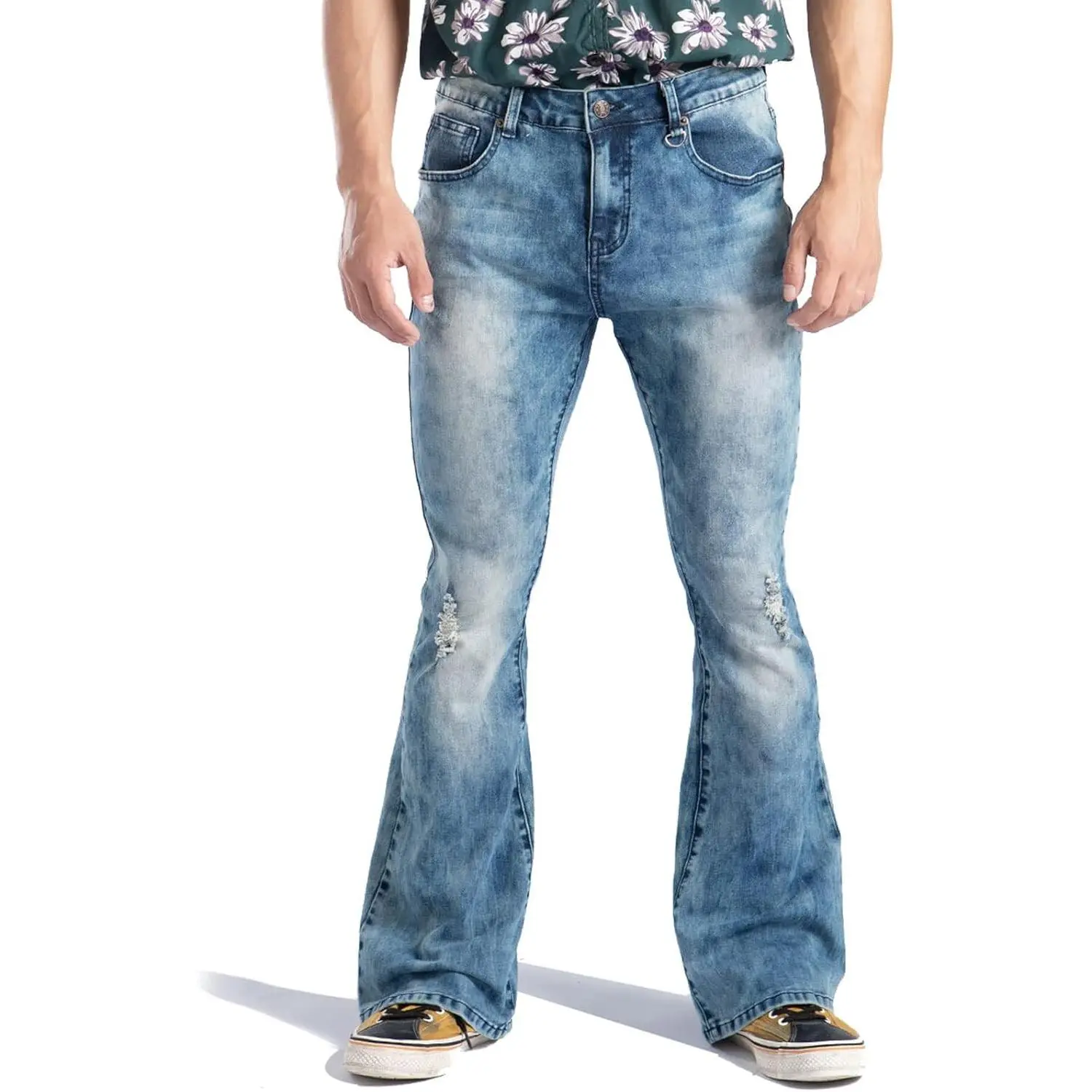 70s Disco Pants for Men Relaxed Stretch 60s 70sBell Bottom Fit Comfort Flared Retro Leg Denim Vintage Jeans