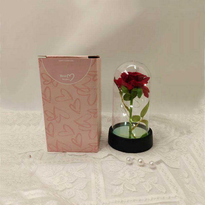 LED Light Eternal Rose, 1 Count Romantic Acrylic Artificial Rose Gift, Glass Dome Rose Flower Jewelry for Wedding, Anniversary, Birthday (with Battery), Light Up Rose