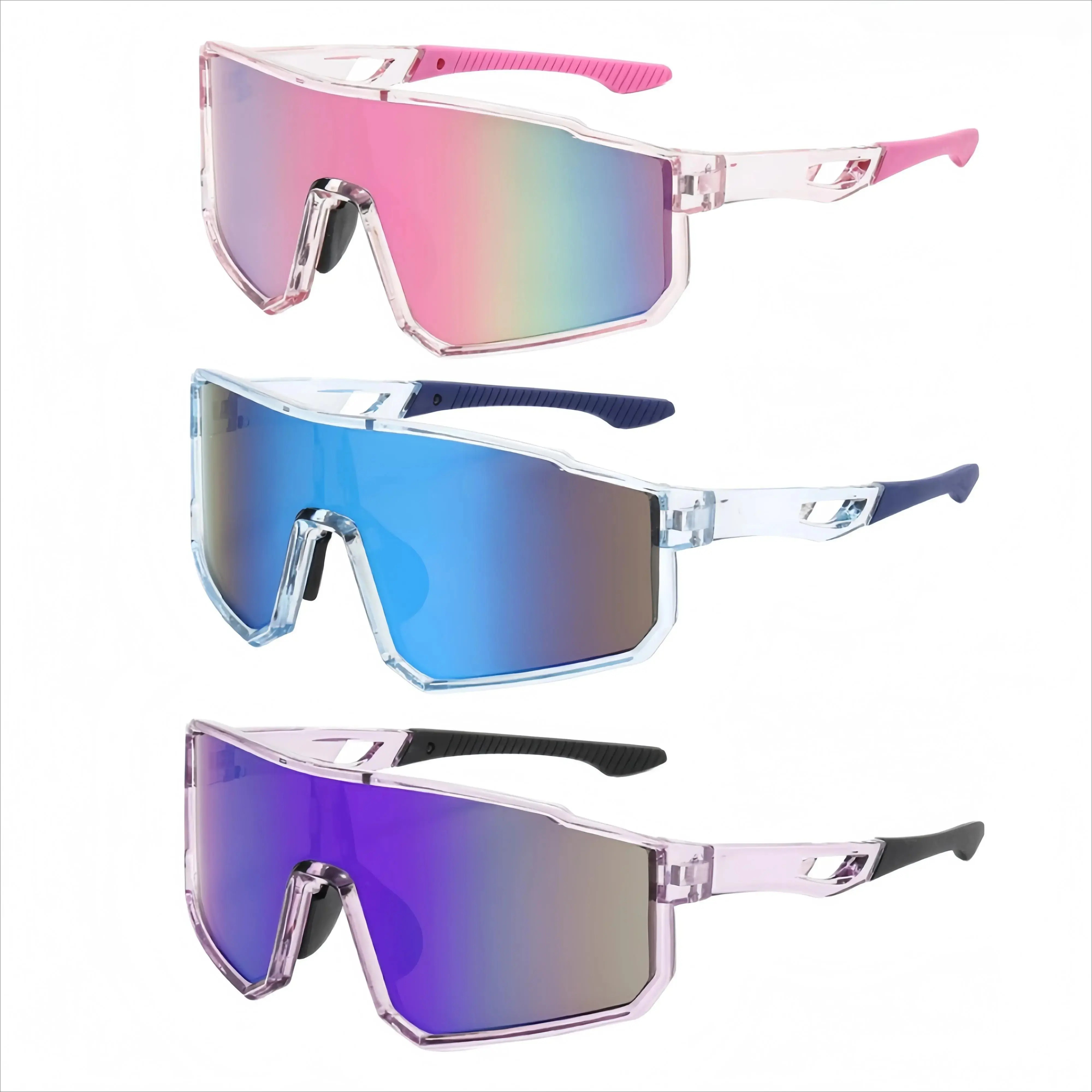 Unisex Statement Shield Sunglasses, Colorful Mirrored 1-Piece Lens Design, Windproof UV400 Protective Eyewear, Trendy Outdoor Shades, Ideal For Cycling, Beach Trips, Vacations & Daily Casual Outdoor Wear sohochic