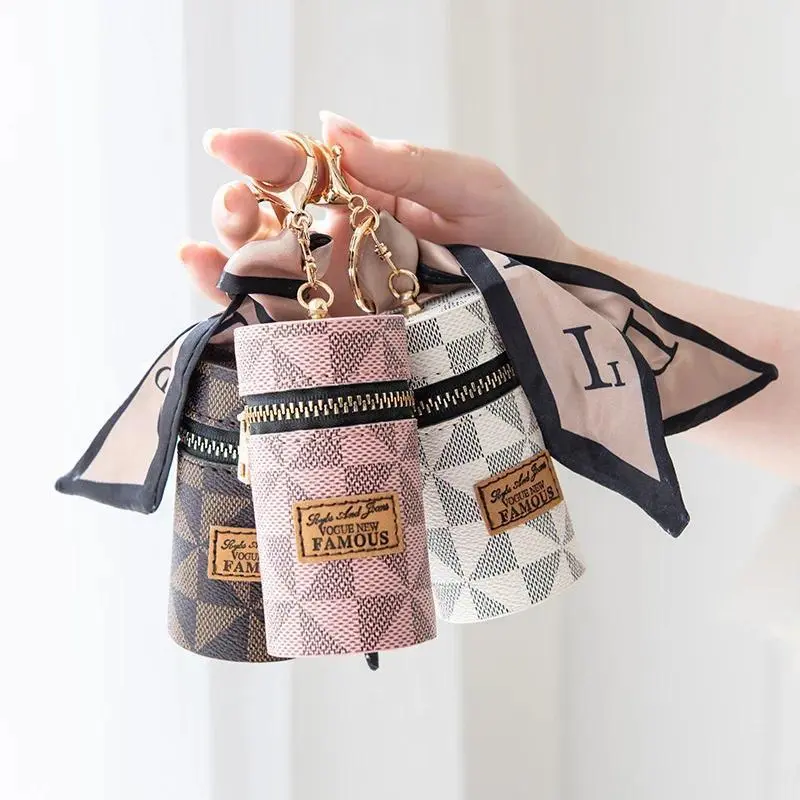 New Leather Luxury Jewelry Bucket Lipstick Bag Keychain Exquisite Personality Storage Bag Pendant Accessories Key Ring Gift