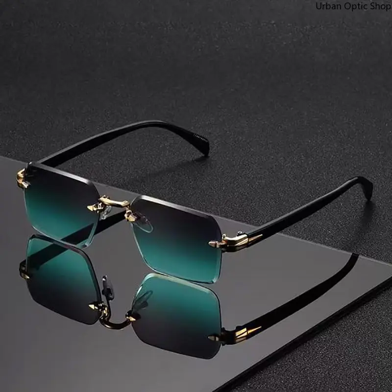 XUH Rimless Gradient Sunglasses for Men & Women, Lightweight Metal Hinge, UV400 Sun Protective Eyewear, Premium Fashion Men's Accessories