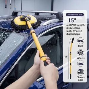 Vehicle Wash Mop with Long Handle, Microfiber Wash Brush with Replaceable Brush Head, Soft Cleaning Brush with 15° Curved Extension Rod, Car Cleaning Tool, Car Detailing Mop #GLOBAL PICKS