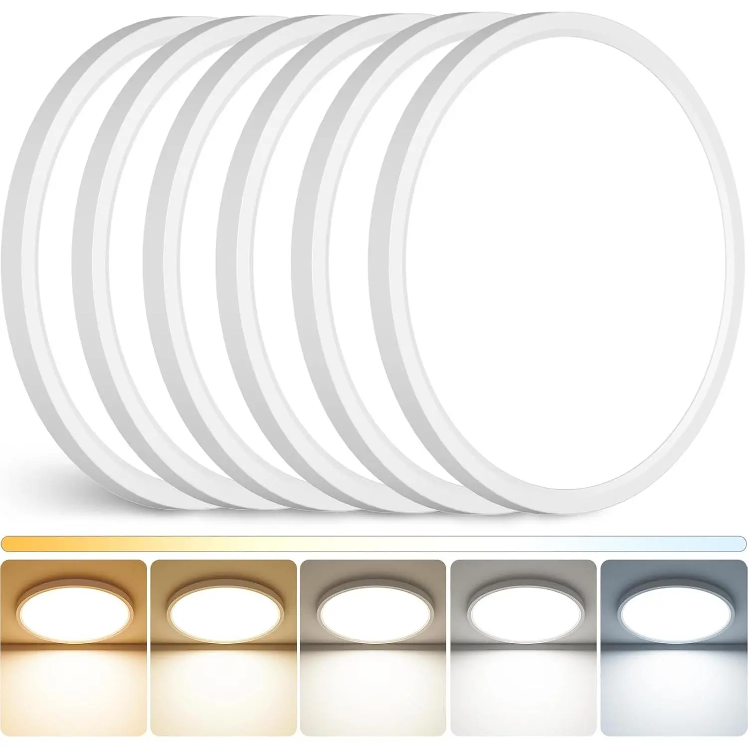 12Inch LED Ceiling Light Flush Mount, 5CCT 3000K-6500K Adjustable Ceiling Light Fixture, 2400LM 24W Bright White Flat Lighting Fixture for Hallway Kitchen Bathroom Bedroom, 6Pack
