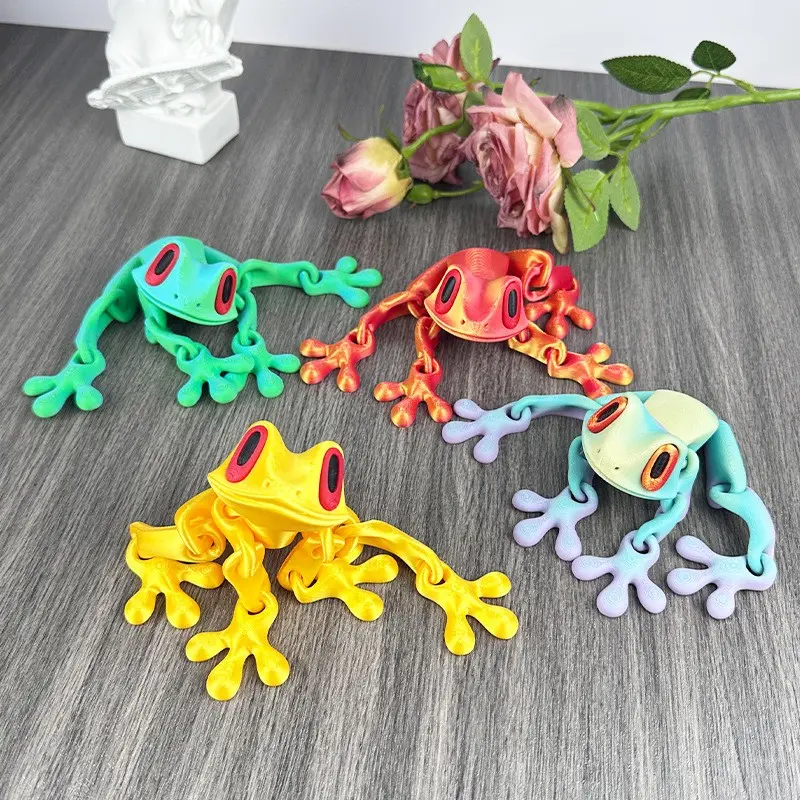 3D Printed Magnetic Frog Magnet, Jointed Poseable Frog Model Toy, Cute Stress Relief Fidget Decor for Home Kitchen, Fun Novelty Gift