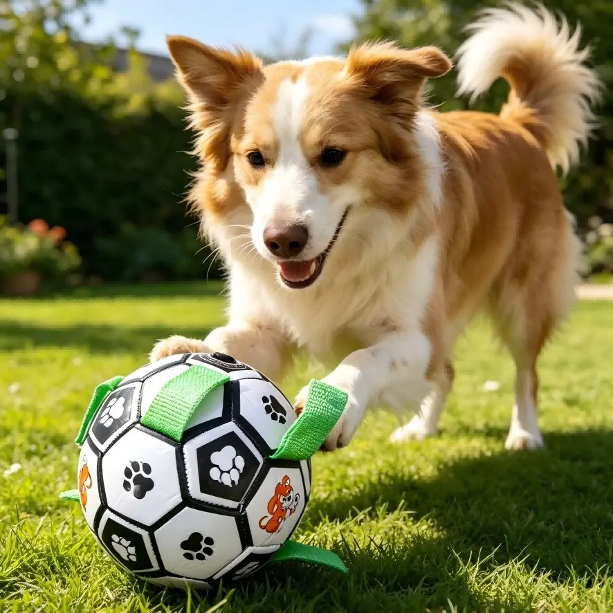 Durable Pet Soccer Ball for Herding Dogs, Interactive Chew Toy with 9 Grip Holes, Perfect for Outdoor and Water Play, Ideal Gift for Pets