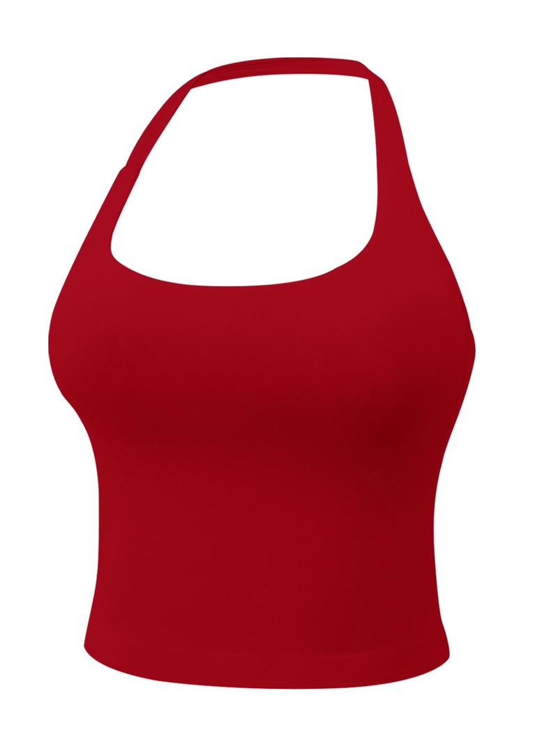 Women's Solid Removable Chest Pad Sports Tank Top, Casual Comfort and Durability Halter Neck Top for Yoga Gym Workout, Ladies Sportswear for All Seasons, Athletic Activewear