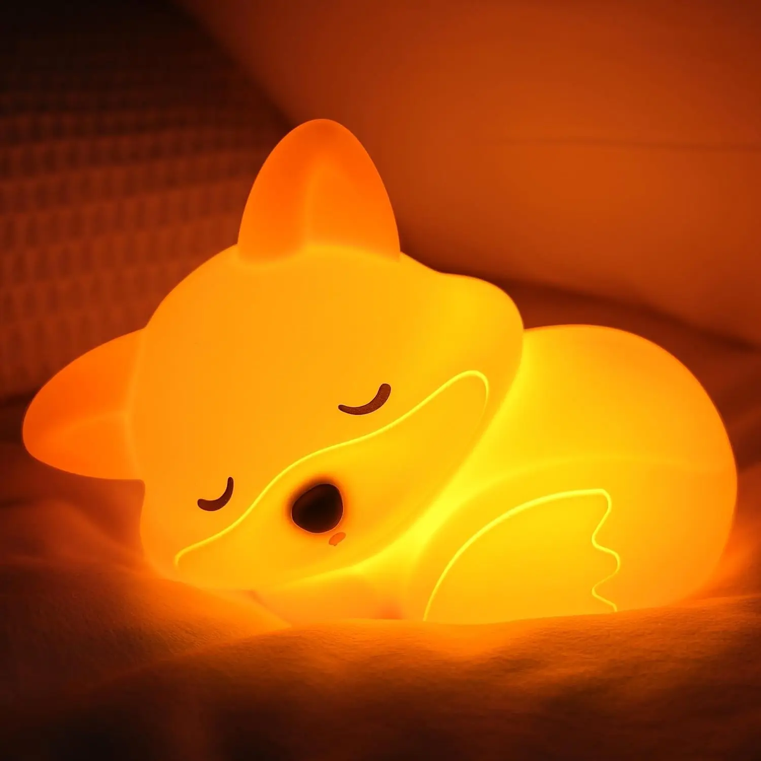 Fox Night Light, Squishy Fox Silicone Lamp Novelty Gifts, Rechargeable Dimmable Timer Bedside Touch Nightlight for Breastfeeding Toddler Baby Kids