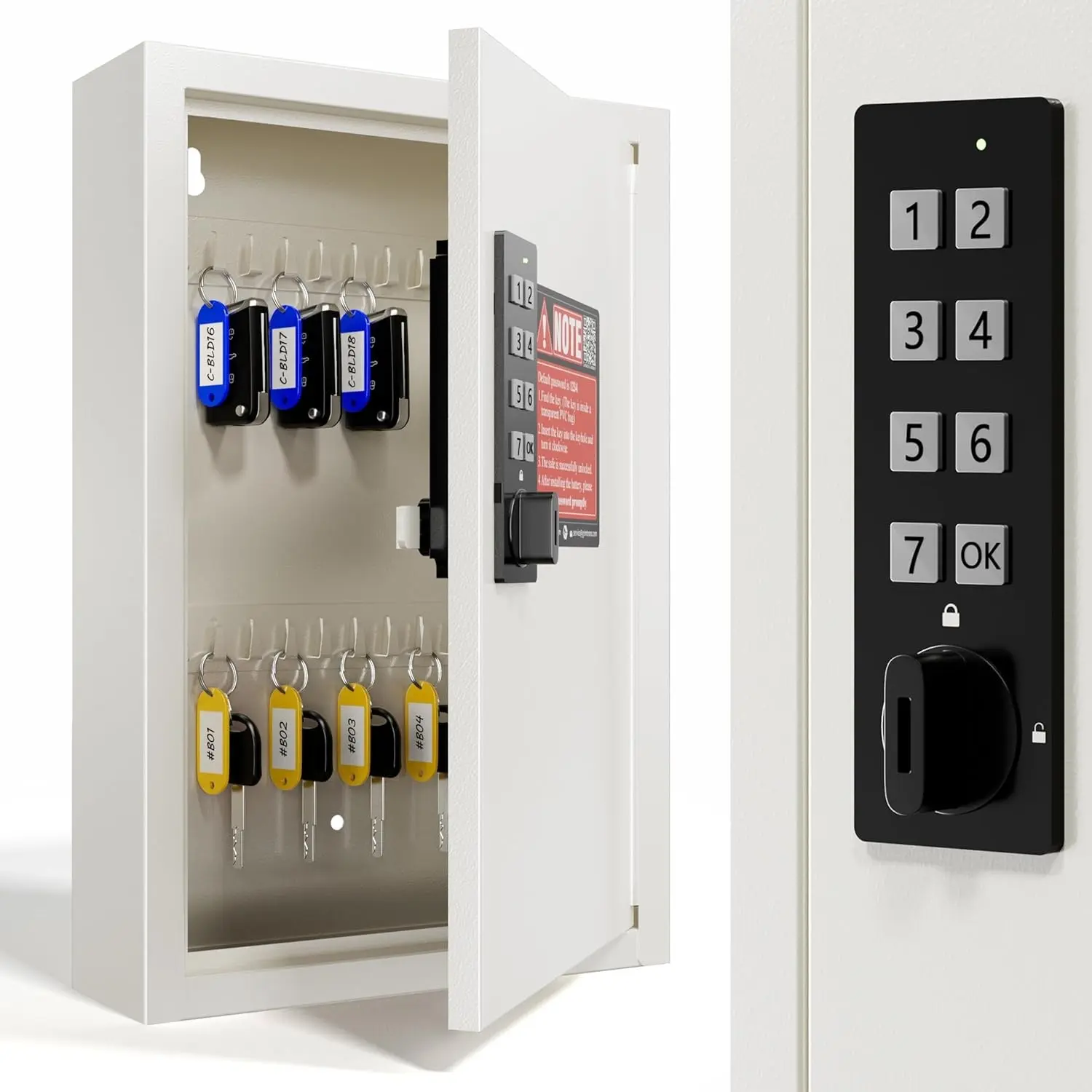 40 Keys Lock Box for Keys with Code, Electronic Key Box Wall Mount Cabinet, Private/Public Mode, Beige