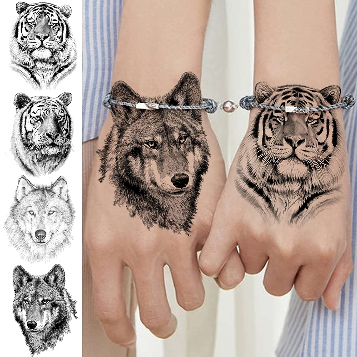 Animal & Figure Pattern Temporary Tattoo Sticker, 10pcs/set Realistic Fake Tattoo Decals, Waterproof Body Art Stickers for Women Men
