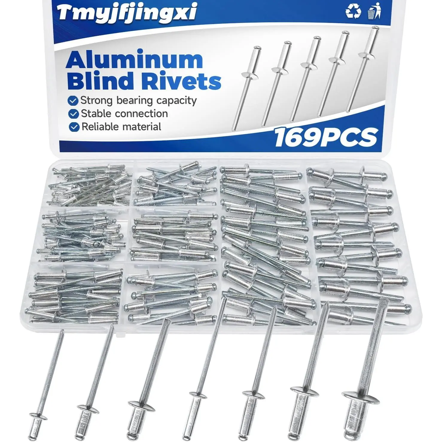 169 count 8sizes  Pop Rivets  Kit Rivets for Metal Rivet Set 3/32'' 5/16'' 5/32'' 1/8'' 1/4'' 1/2'' 3/16'' 3/8'' YY010-169