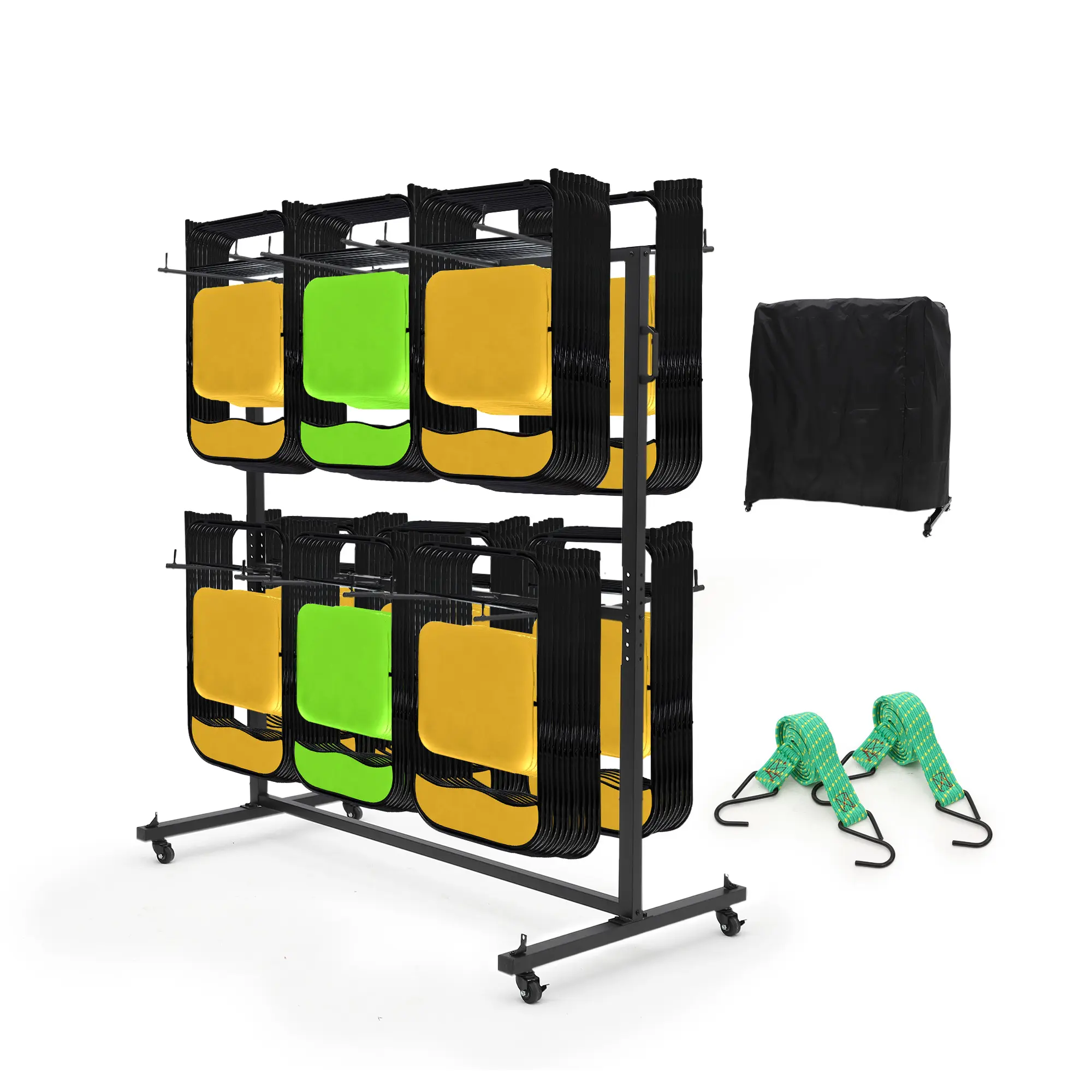 Folding Chair Storage,Heavy Duty Folding Chair Cart for 84 Chairs or 42 Chairs & 12 Tables , with 360° Locking Wheels,Weatherproof Cover, Fixed Ropes for Schools, Churches, Events