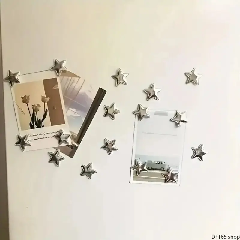 Silver‑Tone Solid Star Fridge Magnets, Matte Metal Powerful Magnetic Decor for Kitchen Office Whiteboard