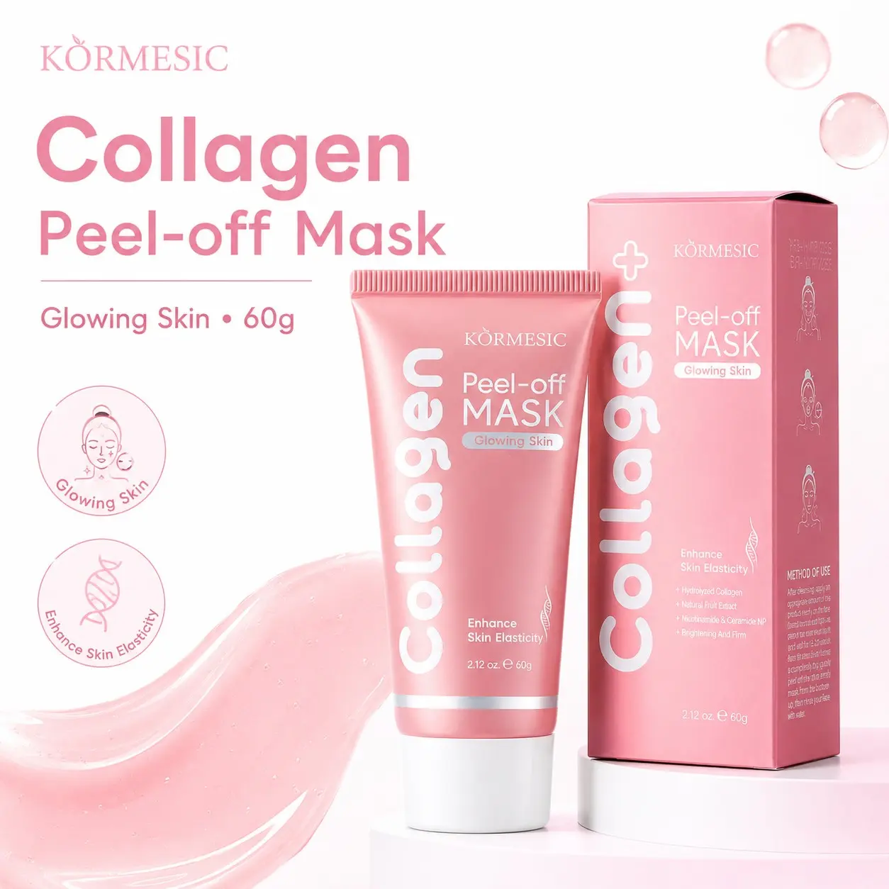 Collagen Peel-off Mask for Glowing Skin, Deep Cleansing Facial Mask, Smooth & Refreshing Skin Care, 60g