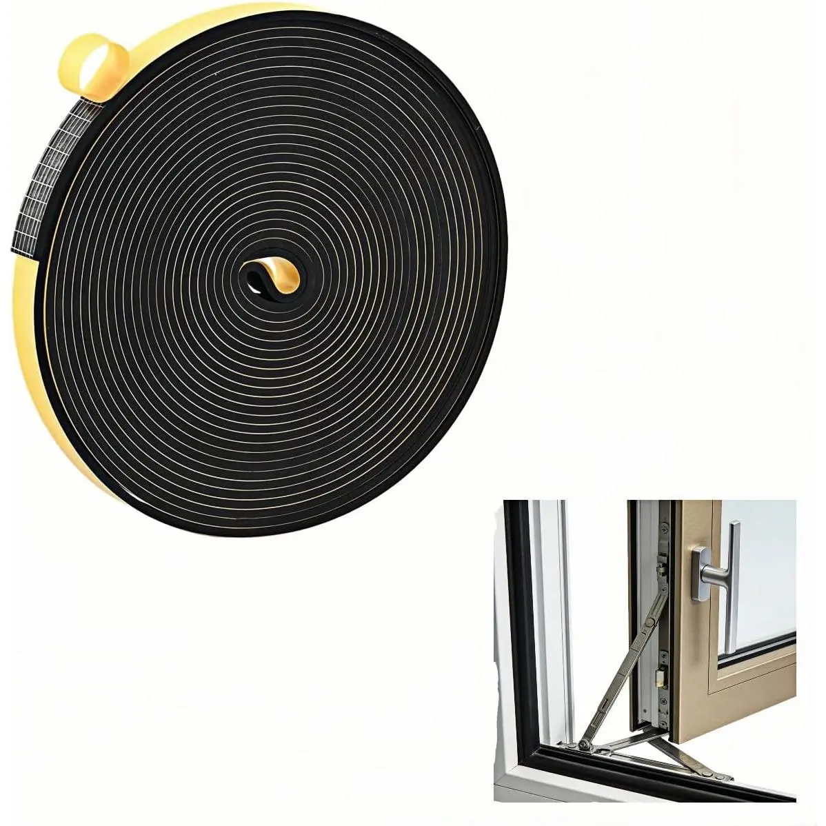 Durable Weather Seal  Tape:  Adhesive,Noise Reducing & , High-Density CR  Material,1/2" x 1/4" x 13 ft for Doors,Windows,AC - Easy Peel & Stick Seal Strip