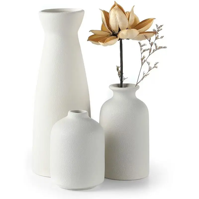 3 Piece Bohemian Ceramic Vase Set, Modern Geometric Floral Design, Elegant Home Decor for Living Room, Entryway, Bookshelf, Bathroom, Ceramic Vases for Home Decor