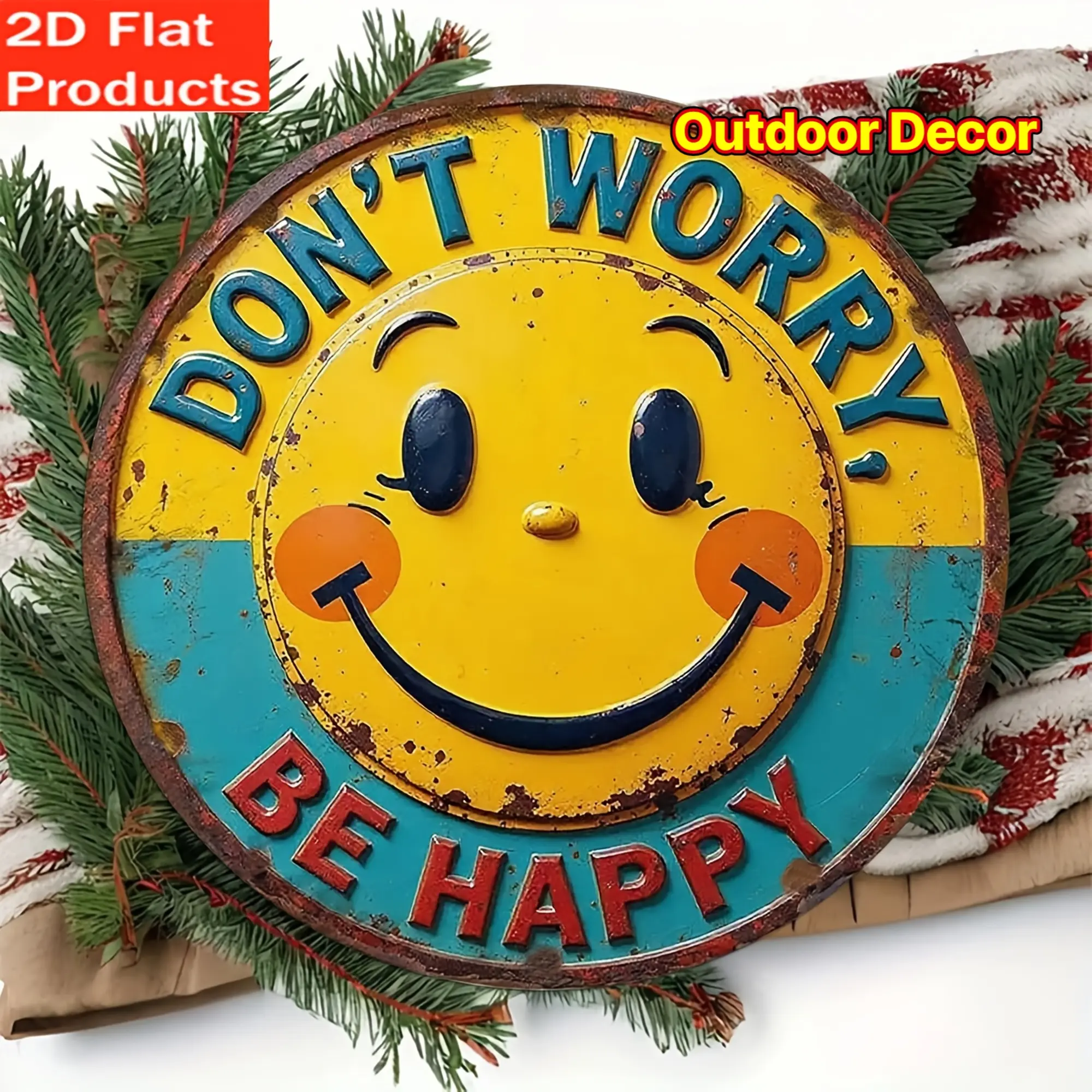 [Vintage Wooden Decorative Sign] 2D Flat, 2D Flat Decorative Sign & Plaque - 1pc Vintage Wooden "Don't Worry, Be Happy" Decorative Sign with Optimistic Joyful Face Design, Suitable for Indoor/Outdoor, Office, Gym, School Decor, Ideal Holiday Gift, 2D Flat