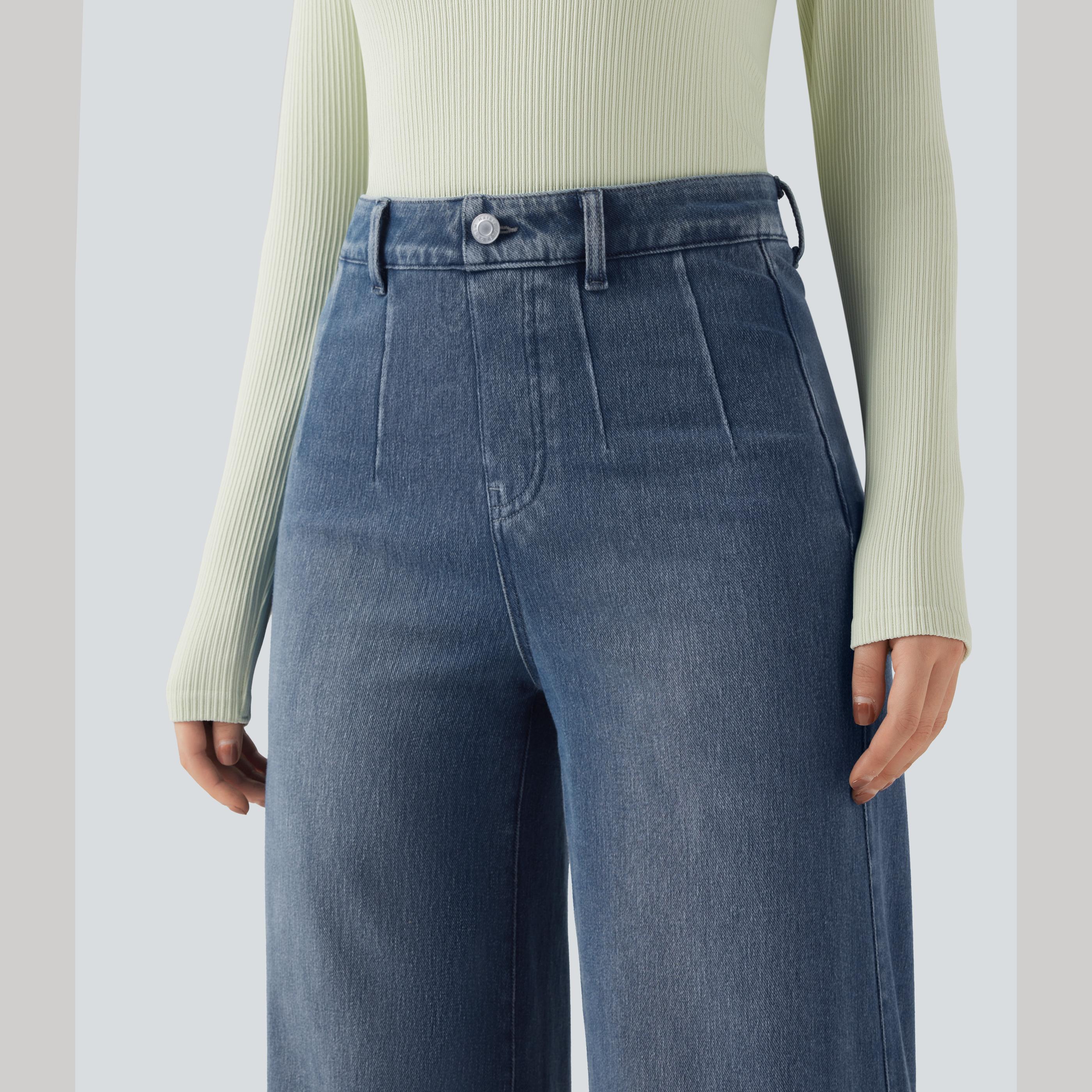 High Waisted Tummy Control Wide Leg Casual Jeans with Pockets High Waisted Tummy Control Wide Leg Casual Jeans with Pockets