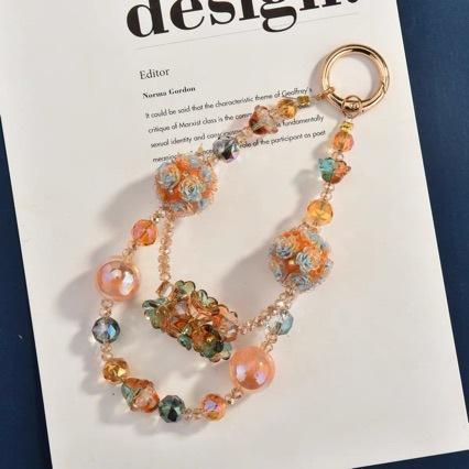 Heavy-duty glass crystal bead DIY pendant, sparkling gemstone double-chain detachable accessory for phone and bag