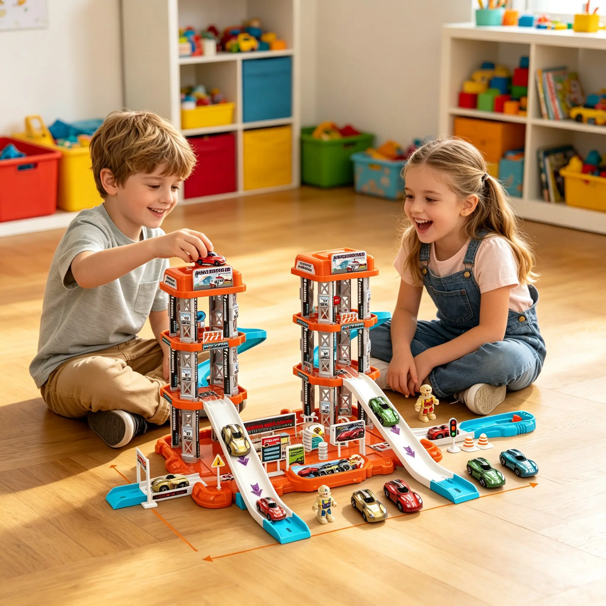 97-Piece Race Car Parking Toy Set, Kids Garage Playset, Preschool Vehicle Game, Birthday Gift for Boys and Girls Aged 3+