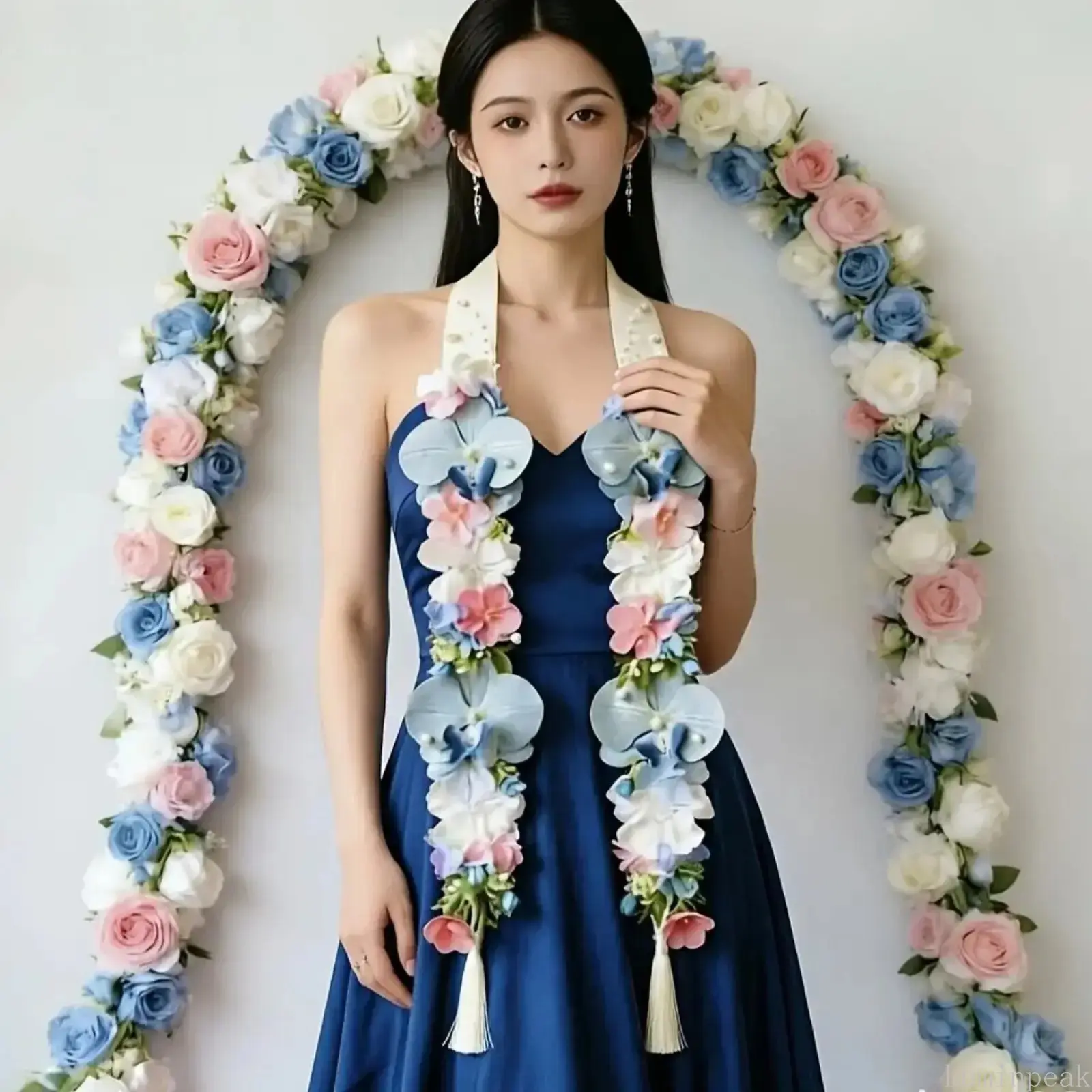 2026 Sturdy Synthetic Hawaiian Ceremony Lei, Tropical Mixed Artificial Orchid Flower Necklace Wreath, Unisex Party & Outdoors Decorative Accessory, No