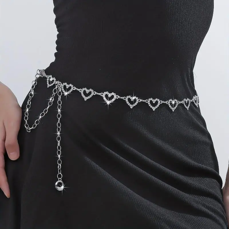 Elegant and Sexy Rhinestone Heart-Shaped Metal Ladies' Waist Chain | Plated K Zinc Alloy, Ideal for Party and Gift-Giving Occasions