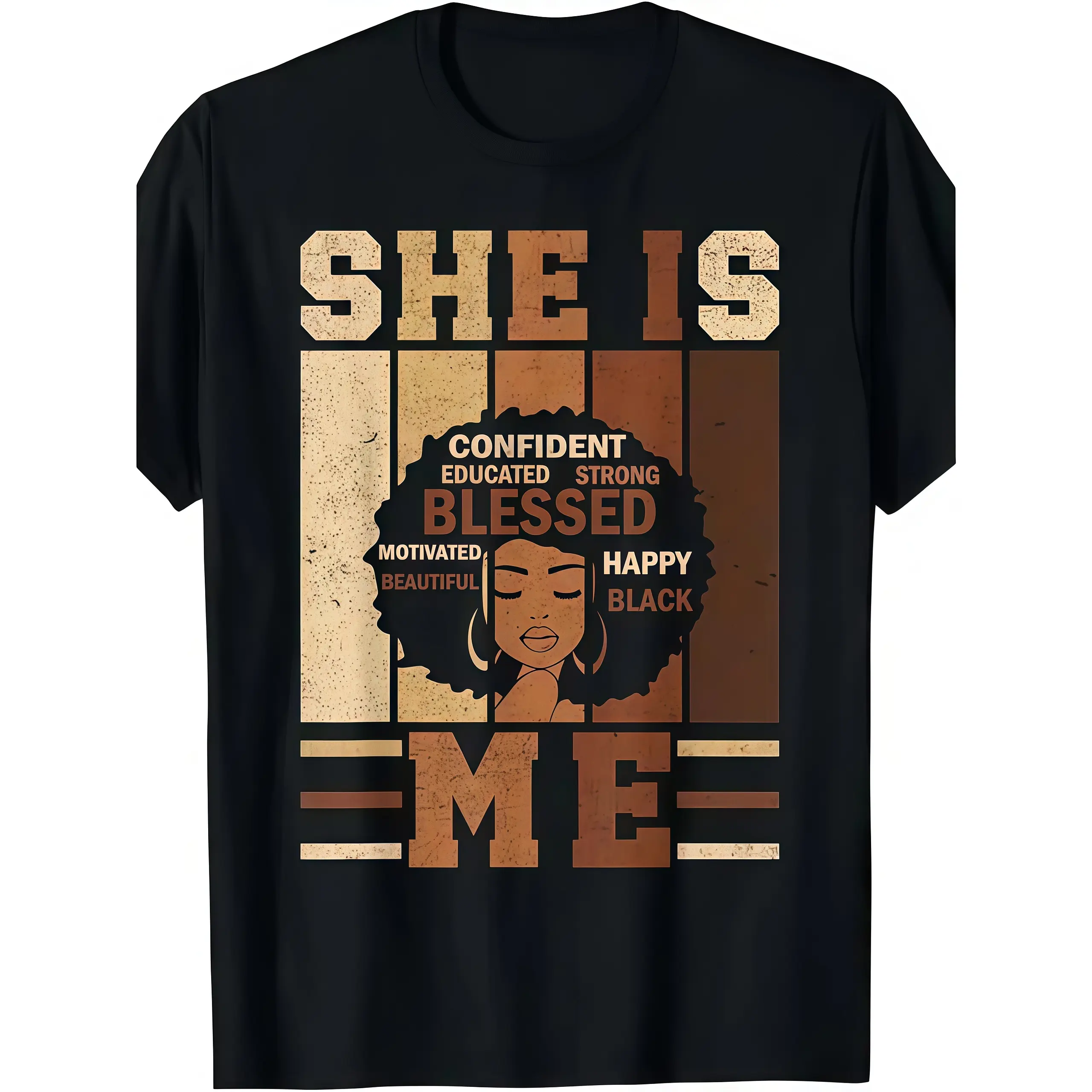 She Is Me Juneteenth Graphic Tee, Black History Empowerment Shirt, African Woman Portrait T-Shirt, Inspirational Quote Unisex Casual Tee, Black Pride Gift