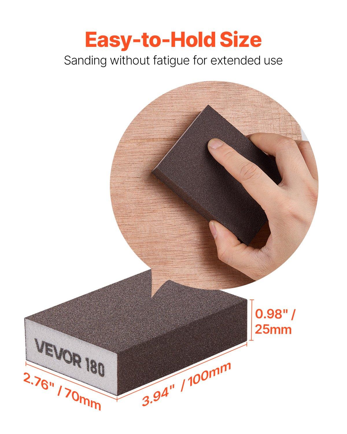 VEVOR Sanding Sponge, 4 Pcs, 60/80/120/220 Grit Assortment, Washable and Reusable Sanding Blocks for Dry & Wet Use, Coarse to Fine Sandpaper Blocks, for Polishing Drywall Wood Plastic Metal Furniture