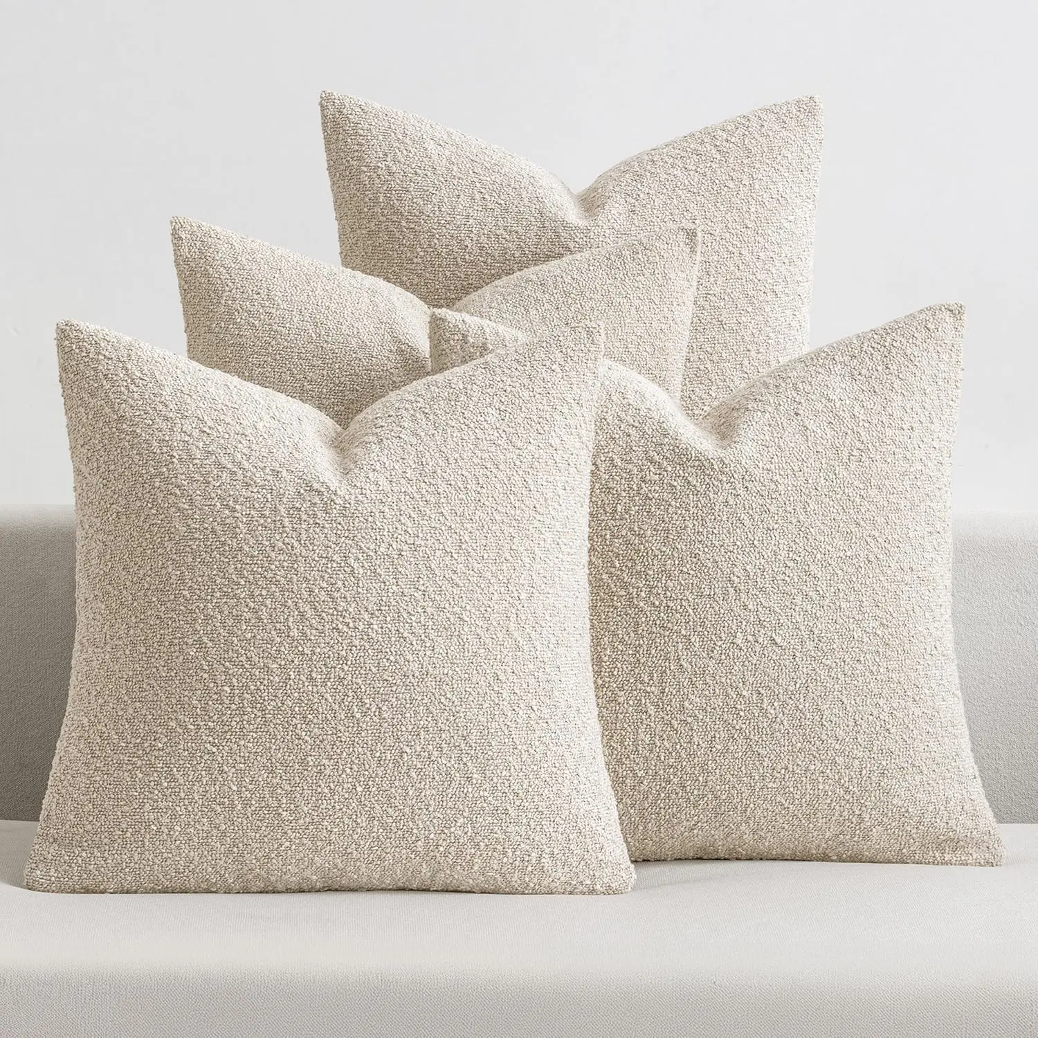 4PCS Textured Boucle Throw Pillow Covers Accent Solid Color Pillow Cases Cozy Soft Decorative Couch Cushion Case for Chair Sofa Bedroom Living Room Home Decor, 18 x 18 Inch (Without pillow insert)