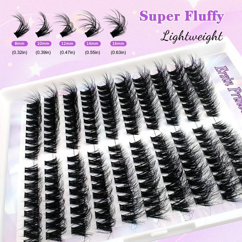 180 Cluster, Fluffy Self-Adhesive False Eyelash Clusters with Mixed Lengths 8-16mm, Comfortable Travel Portable Makeup, Long-Lasting Natural Look
