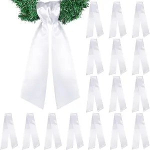 16 Pcs Wreath Sash for Front Door Blank Wreath Sash Accessories Embroidery Plain Blanks for Embroidery Monogram Party Farmhouse Indoor Outdoor Wedding Decor (4.49" X 56.30",White)