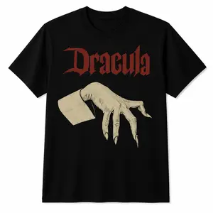 Dracula Horror Graphic T-Shirt  Gothic Vampire Hand Vintage Tee Dark Academia Halloween Streetwear  100% Cotton Unisex Shirt