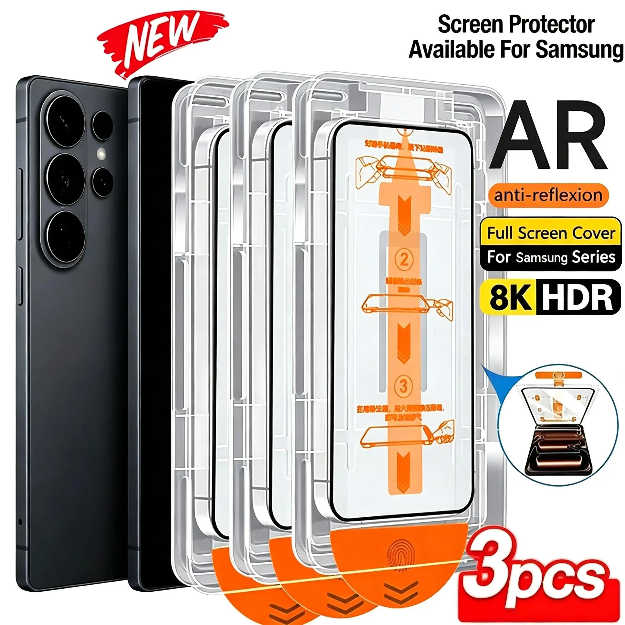 3pcs Full Coverage Tempered Glass Screen Protector for Galaxy S26 Ultra S26 Plus S25 S24 S23 S22 Clear, Supports Fingerprint Unlocking, Anti-Scratch, Easy Installation with Dustproof Box, Anti-Fingerprint